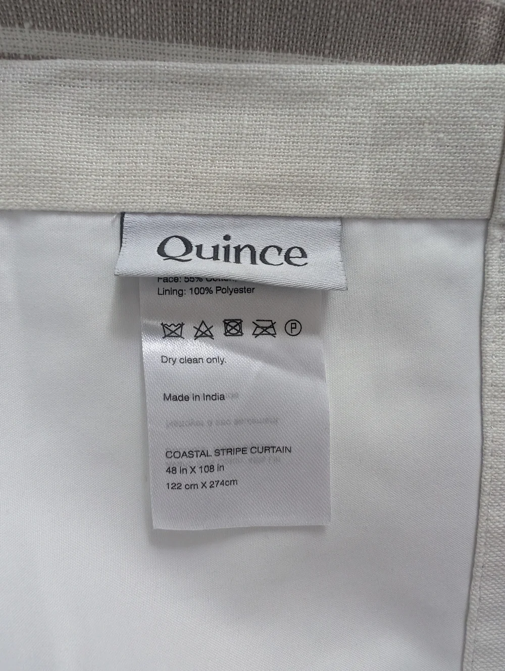 1Quince Coastal Stripe Linen Cotton Room Darkening Curtain 48x108 Ivory Natural